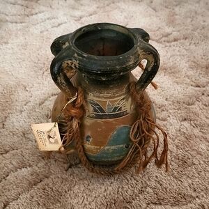 Vintage River Junction Pottery Works Handmade Stoneware Vase Urn The vase featu